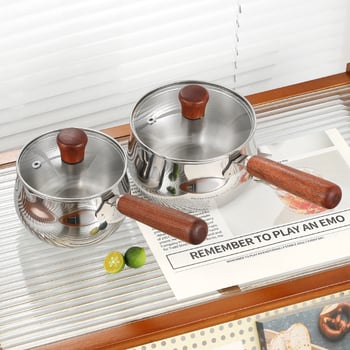 Mliečna kanvica z 304 nerezovej ocele, proti pripáleniu, sklenená pokrievka, viacvrstvové dno, moderný minimalistický štýl