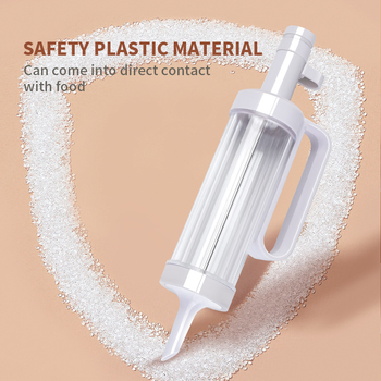 Dekoravimo pistoleto rinkinys sausainiams ir keksiukams, antgaliai ir maišelis, PS+PP medžiaga, pilnas kepimo dekoravimo komplektas