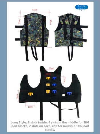 Vesta s váhami pre voľné potápanie s oloveným blokom, maskovací vzor, vysoko elastické potápačské tkaniny; Vhodné pre potápanie a plávanie