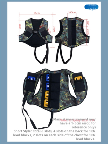 Vesta s váhami pre voľné potápanie s oloveným blokom, maskovací vzor, vysoko elastické potápačské tkaniny; Vhodné pre potápanie a plávanie