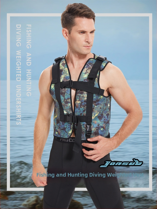 Vesta s váhami pre voľné potápanie s oloveným blokom, maskovací vzor, vysoko elastické potápačské tkaniny; Vhodné pre potápanie a plávanie