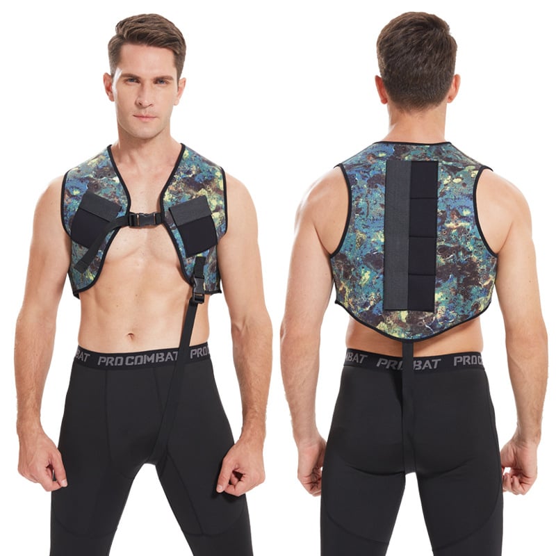 Vesta s váhami pre voľné potápanie s oloveným blokom, maskovací vzor, vysoko elastické potápačské tkaniny; Vhodné pre potápanie a plávanie