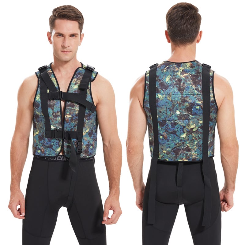 Vesta s váhami pre voľné potápanie s oloveným blokom, maskovací vzor, vysoko elastické potápačské tkaniny; Vhodné pre potápanie a plávanie