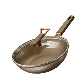 Nerezová oceľ wok s titanovým povlakom, nepriľnavé, sklenená pokrievka, jednovrstvový spodok, hĺbka 9 cm