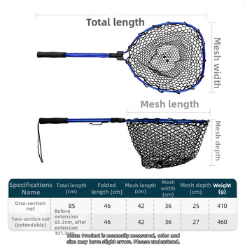 Skladacia teleskopická rybárska sieť s hliníkovou zliatinou a gumovou sieťou