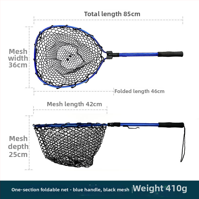 Skladacia teleskopická rybárska sieť s hliníkovou zliatinou a gumovou sieťou