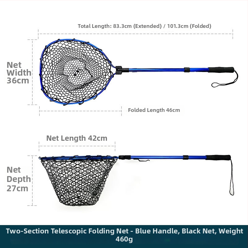 Skladacia teleskopická rybárska sieť s hliníkovou zliatinou a gumovou sieťou