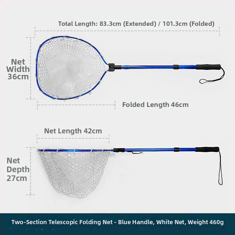 Skladacia teleskopická rybárska sieť s hliníkovou zliatinou a gumovou sieťou