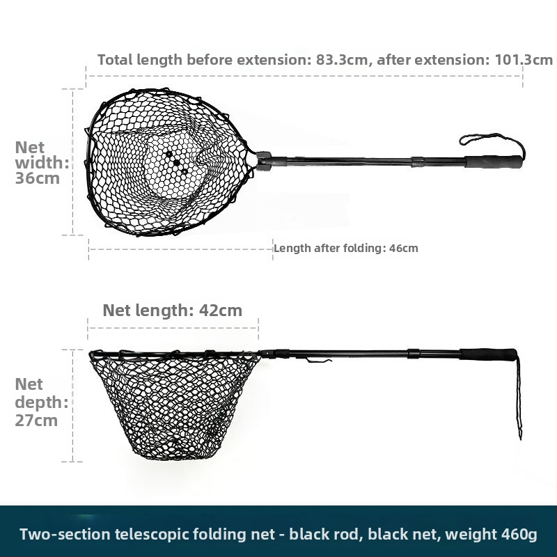 Skladacia teleskopická rybárska sieť s hliníkovou zliatinou a gumovou sieťou