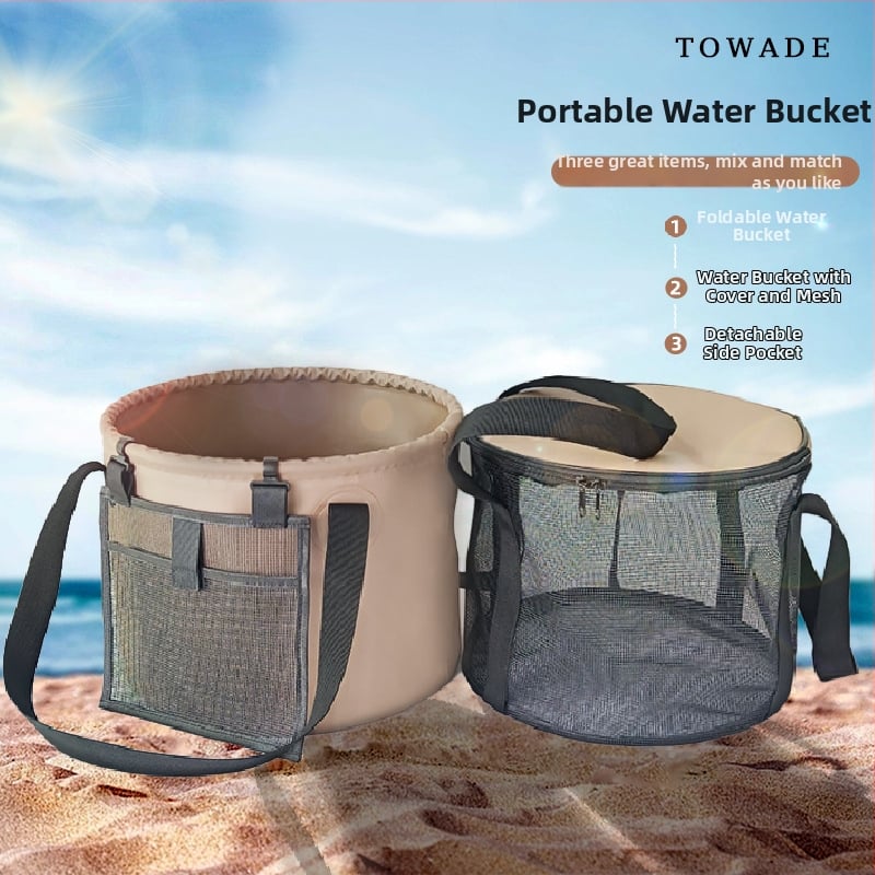 Sklopná PVC vaňa s pletivovou taškou na pranie ovocia, pre kempovanie a rybolov, objem 10L/20L