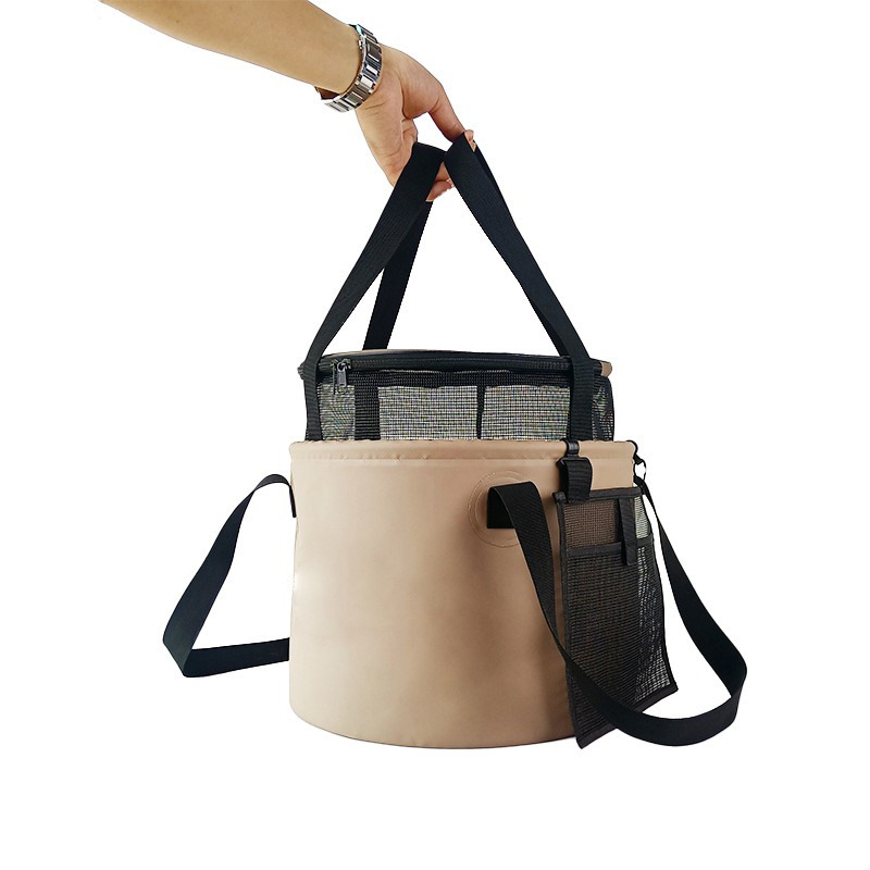 Sklopná PVC vaňa s pletivovou taškou na pranie ovocia, pre kempovanie a rybolov, objem 10L/20L