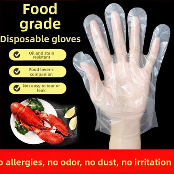 Jednorázové potravinárske rukavice z polyetylénu, hrubšie, priehľadné, dávkovací box