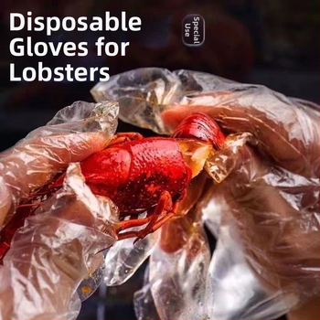 Jednorázové potravinárske rukavice z polyetylénu, hrubšie, priehľadné, dávkovací box