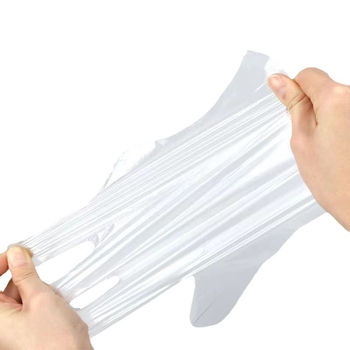 Jednorázové potravinárske rukavice z polyetylénu, hrubšie, priehľadné, dávkovací box