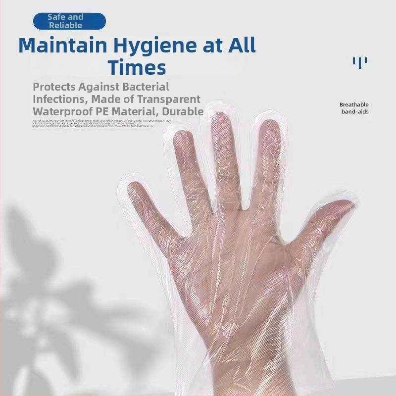 Pārtikas kvalitātes vienreizējās cimdi, polietilēns, biezināti, caurspīdīgi, dozēšanas kastīte