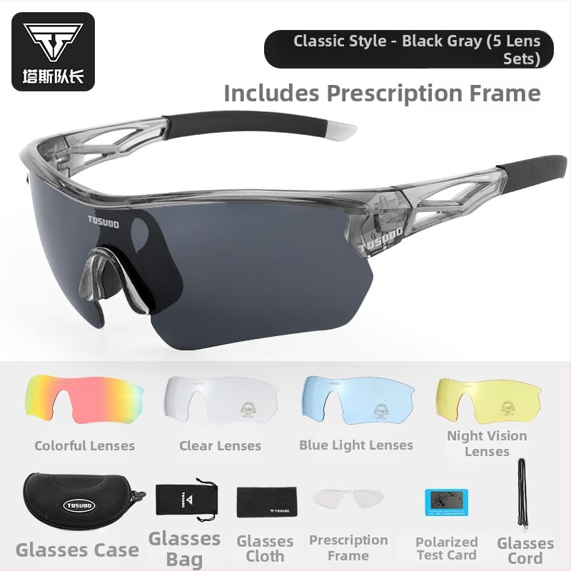 Cyklistické okuliare Tosuod SS-850, polarizované šošovky, PC šošovky + PC rám, kompatibilné s okuliarmi s čelenkou