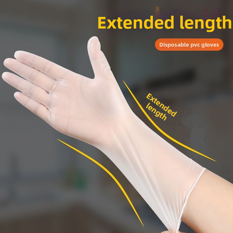 Vienreizējās PVC garās cimdi, ūdensizturīgi, eļļas izturīgi, pretslīdoši, saderīgi ar skārienjutīgajiem ekrāniem, 6.5 denier