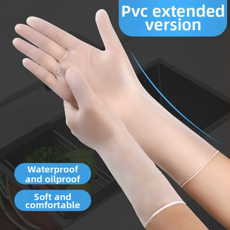 Vienreizējās PVC garās cimdi, ūdensizturīgi, eļļas izturīgi, pretslīdoši, saderīgi ar skārienjutīgajiem ekrāniem, 6.5 denier