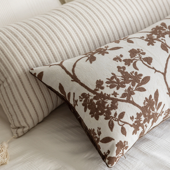 Nordický štýlový vankúš s polyesterovým poťahom, PP bavlna výplň, pruhovaný/ rastlinný vzor