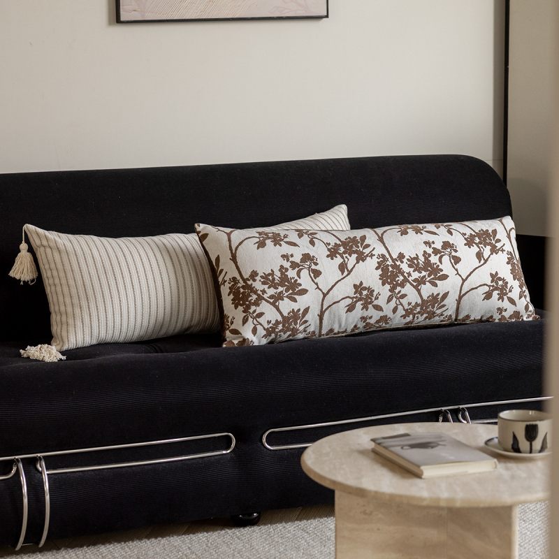 Nordický štýlový vankúš s polyesterovým poťahom, PP bavlna výplň, pruhovaný/ rastlinný vzor