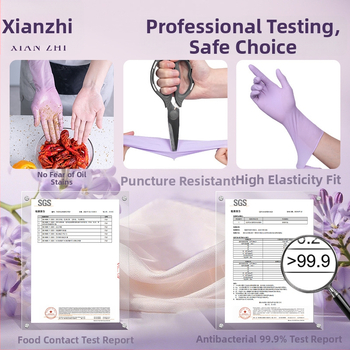 Xianzhi nitrilové jednorazové rukavice – odolné voči opotrebeniu, potravinárskej triedy, vodotesné; 50 g; na domáce upratovanie a spracovanie potravín
