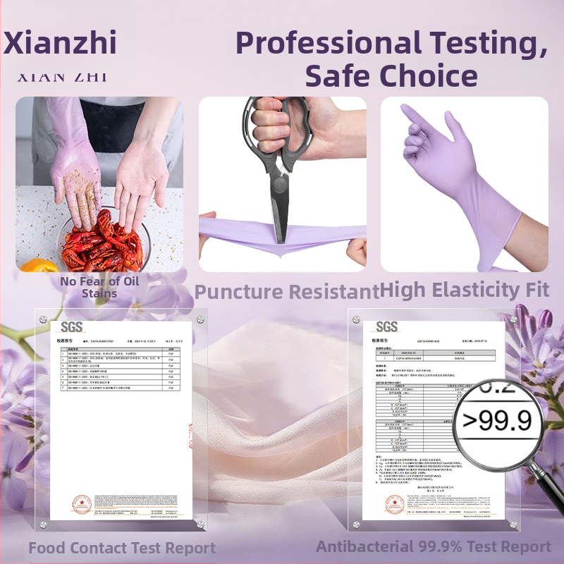 Xianzhi nitrila vienreizējās cimdi – izturīgi pret nolietojumu, pārtikas klases, ūdensizturīgi; 50 g; mājsaimniecības tīrīšanai un pārtikas apstrādei