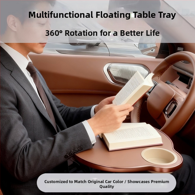 Automašīnas plūdošs galds ar krūzes turētāju, griežams un daudzfunkcionāls, materiāls mākslīgā plāksne, uzstādīšana ar snap-in, universāla savietojamība