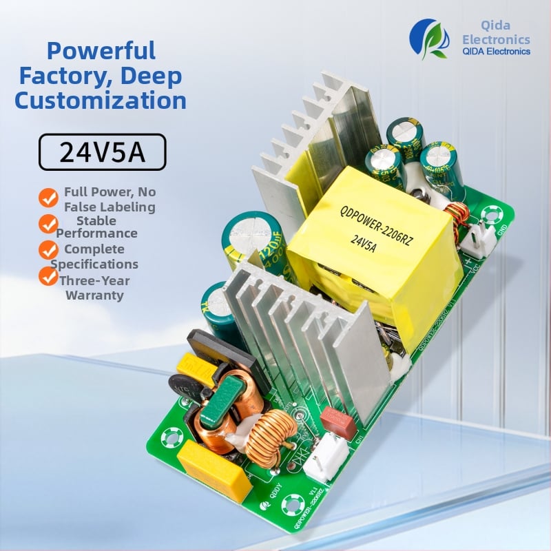 DC napájacia doska 24V 5A, 120W, prepínacie (switch-mode), holá doska, skrutkové uchytenie, Qida Electronics