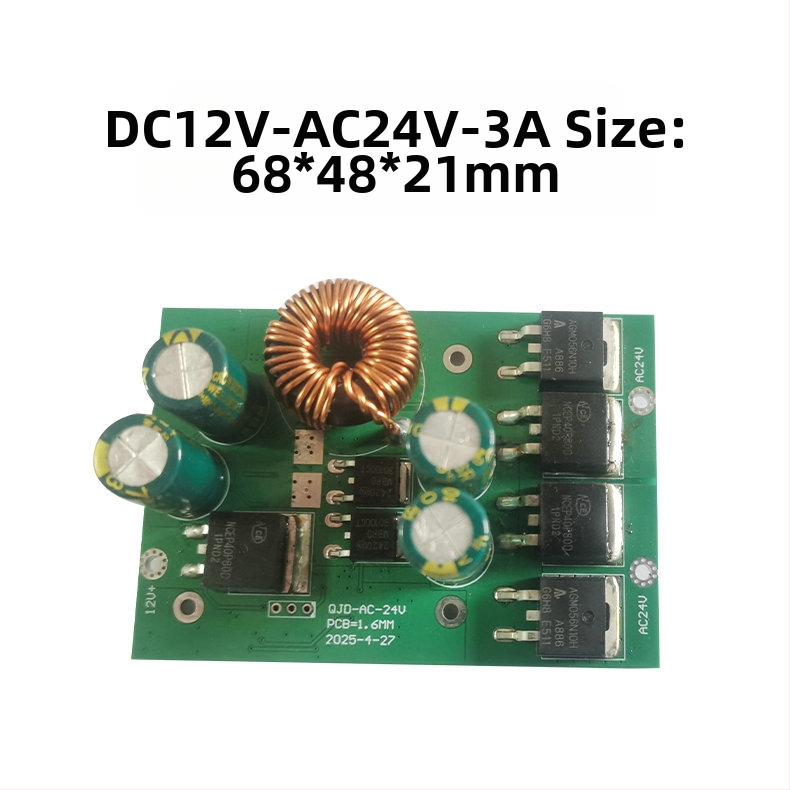 DC-AC 24V invertorová doska pre sledovacie kamery — vstup 9-24V, výstup AC24V 3A, boost moduly: 9V→24V 5A, 24V→36V 5A