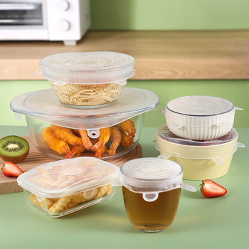 Σετ καπακιών από σιλικόνη για μπολ, 6 τεμάχια, αεροστεγή και ελαστικά επεκτειόμενα καπάκια για συντήρηση τροφίμων