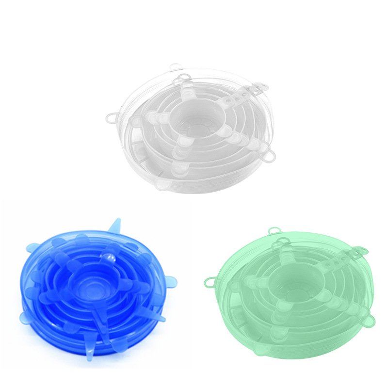 Σετ καπακιών από σιλικόνη για μπολ, 6 τεμάχια, αεροστεγή και ελαστικά επεκτειόμενα καπάκια για συντήρηση τροφίμων