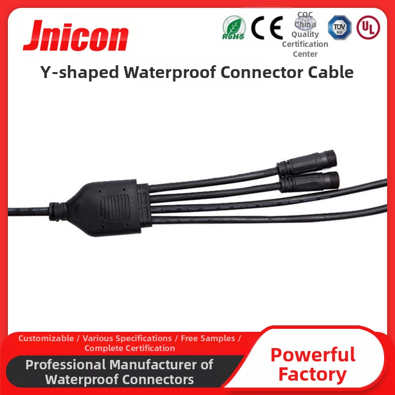 Y-tvarovaný vodotesný spojovací kábel, 3-jadrový, zlatom pokovené mosadzné kontakty, guľatý, AC/DC rozhranie