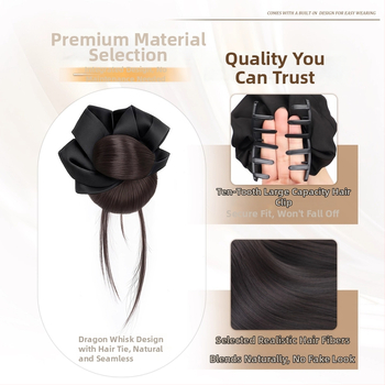 Falošný chvost vlasov – ručne tkaný spona na drdol a prsteň na vlasy, tepelne odolné hodvábne vlákno, nie je možné farbiť ani žehliť