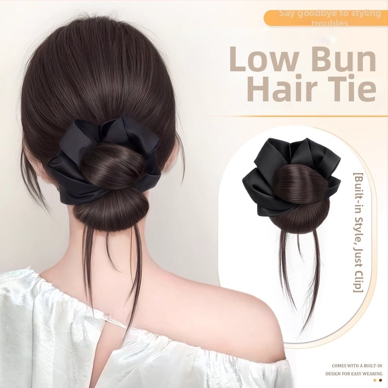 Falošný chvost vlasov – ručne tkaný spona na drdol a prsteň na vlasy, tepelne odolné hodvábne vlákno, nie je možné farbiť ani žehliť