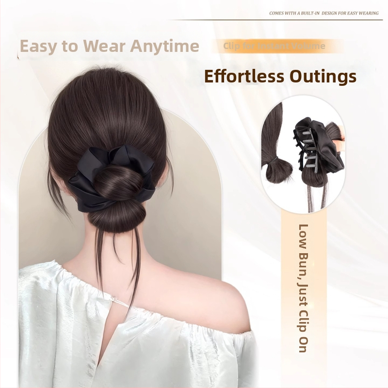 Falošný chvost vlasov – ručne tkaný spona na drdol a prsteň na vlasy, tepelne odolné hodvábne vlákno, nie je možné farbiť ani žehliť