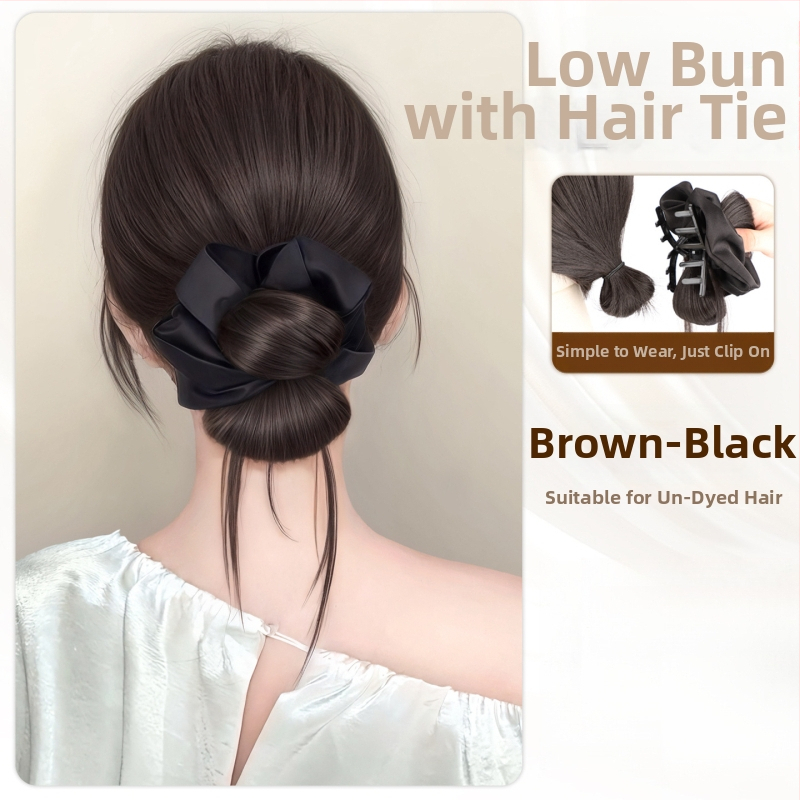 Falošný chvost vlasov – ručne tkaný spona na drdol a prsteň na vlasy, tepelne odolné hodvábne vlákno, nie je možné farbiť ani žehliť