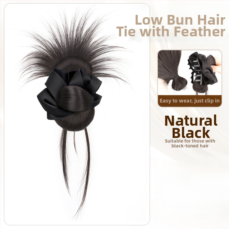 Falošný chvost vlasov – ručne tkaný spona na drdol a prsteň na vlasy, tepelne odolné hodvábne vlákno, nie je možné farbiť ani žehliť