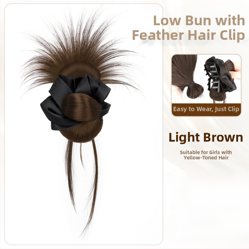 Falošný chvost vlasov – ručne tkaný spona na drdol a prsteň na vlasy, tepelne odolné hodvábne vlákno, nie je možné farbiť ani žehliť