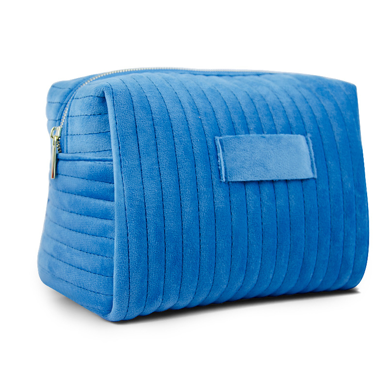 Zamatová kozmetická taška s vyšitými pruhmi – 3D, odolná voči deformácii, priedušná podšívka z polyesteru