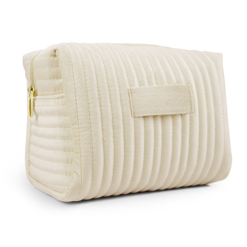 Zamatová kozmetická taška s vyšitými pruhmi – 3D, odolná voči deformácii, priedušná podšívka z polyesteru