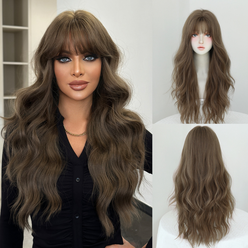 Syntetická dlhá parochňa s ofinou pre ženy – ľahko nositeľná, realistická textúra, farbenie a trvalé kučeravenie povolené