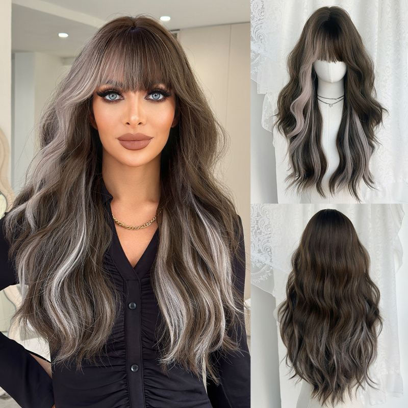 Syntetická dlhá parochňa s ofinou pre ženy – ľahko nositeľná, realistická textúra, farbenie a trvalé kučeravenie povolené