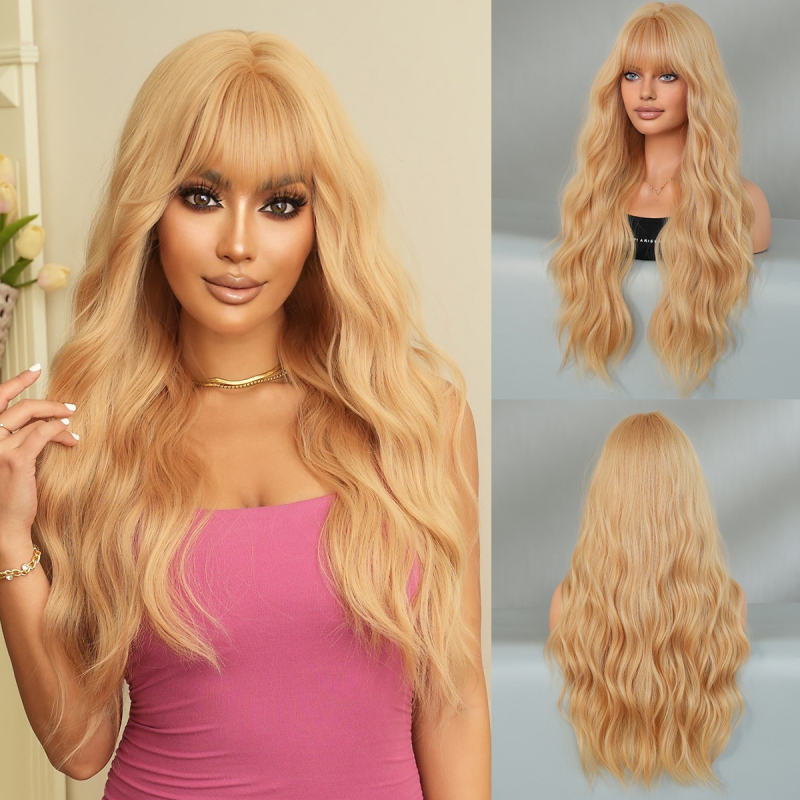 Syntetická dlhá parochňa s ofinou pre ženy – ľahko nositeľná, realistická textúra, farbenie a trvalé kučeravenie povolené