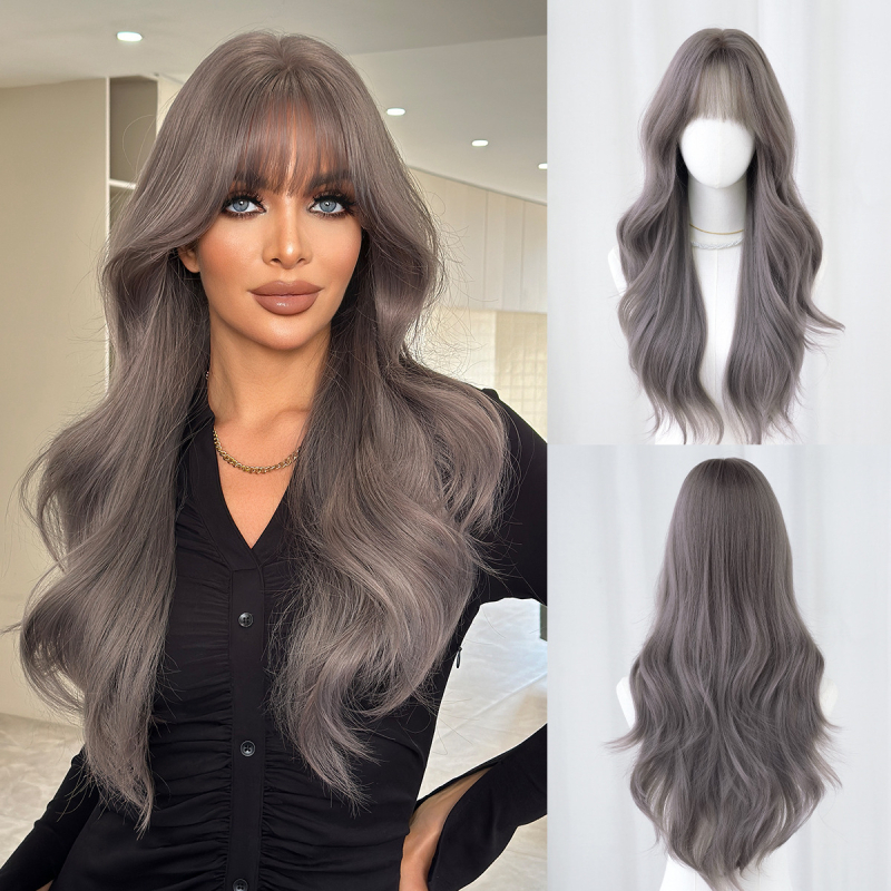 Syntetická dlhá parochňa s ofinou pre ženy – ľahko nositeľná, realistická textúra, farbenie a trvalé kučeravenie povolené