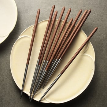 Chopsticks με κεφαλή από ανοξείδωτο ατσάλι και ξύλινο σώμα, θερμοανθεκτικά, αντιολισθητικά, κατά της μούχλας