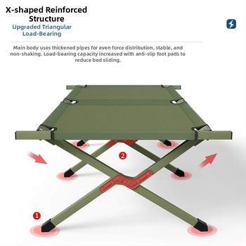 Prenosná skladacia kempingová posteľ s železným rámom a Oxford tkaninou, hmotnosť 6 kg, nosnosť 200 kg