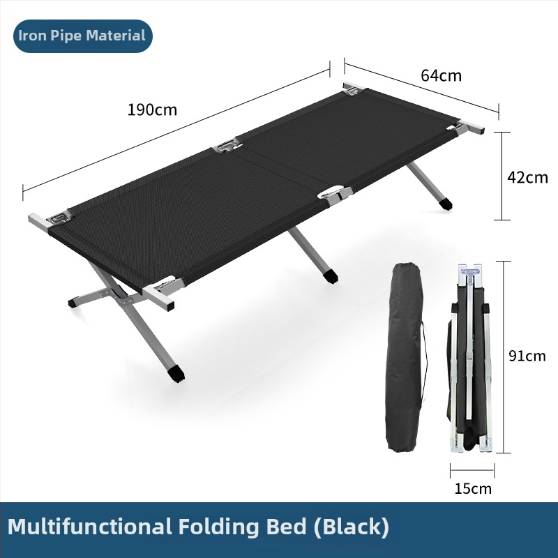 Prenosná skladacia kempingová posteľ s železným rámom a Oxford tkaninou, hmotnosť 6 kg, nosnosť 200 kg
