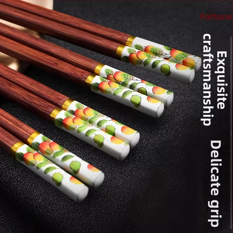 Ξυλάκια φαγητού χωρίς κερί, 10 ζεύγη, μοτίβο λουλουδιών, υδροπολυμένες, βιοδιασπώμενα