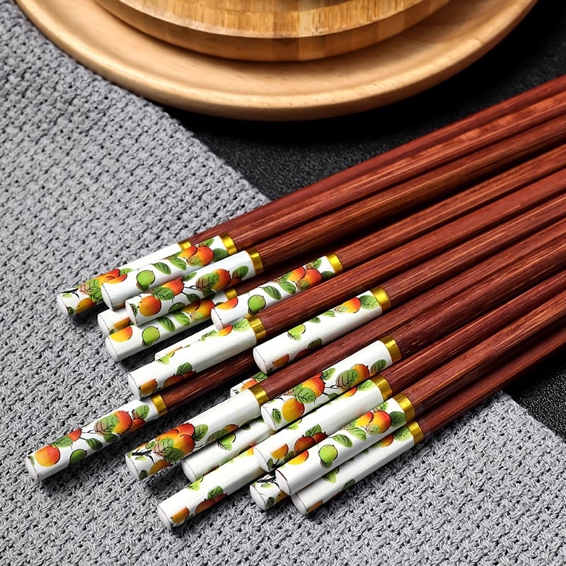 Ξυλάκια φαγητού χωρίς κερί, 10 ζεύγη, μοτίβο λουλουδιών, υδροπολυμένες, βιοδιασπώμενα