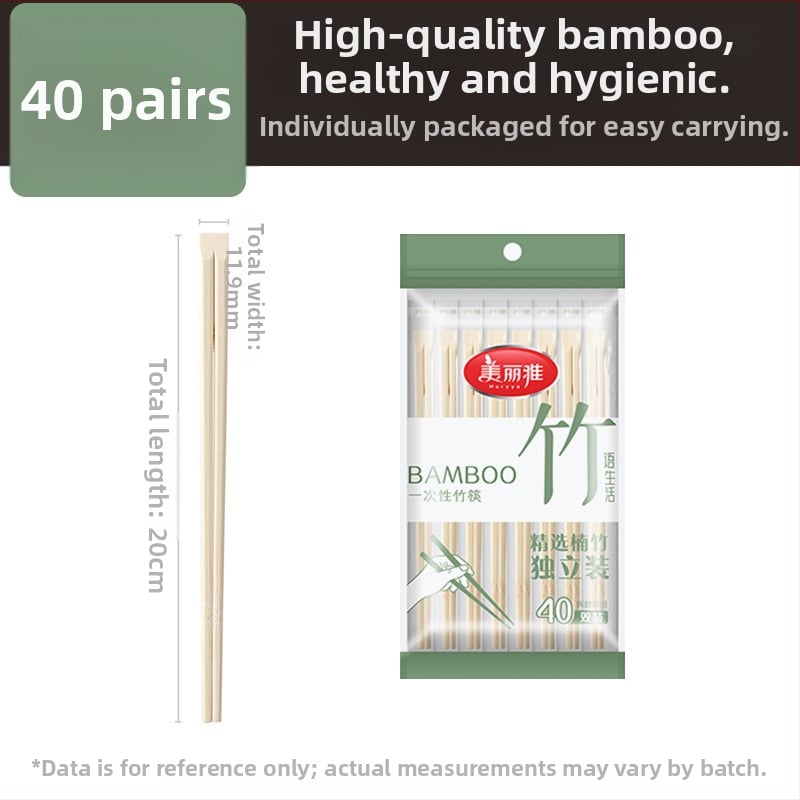 Jednorazové bambusové hůlky, značka Beautiful and Elegant, minimalistický dizajn, balenie 40 alebo 80 párov, pôvod Chengdu